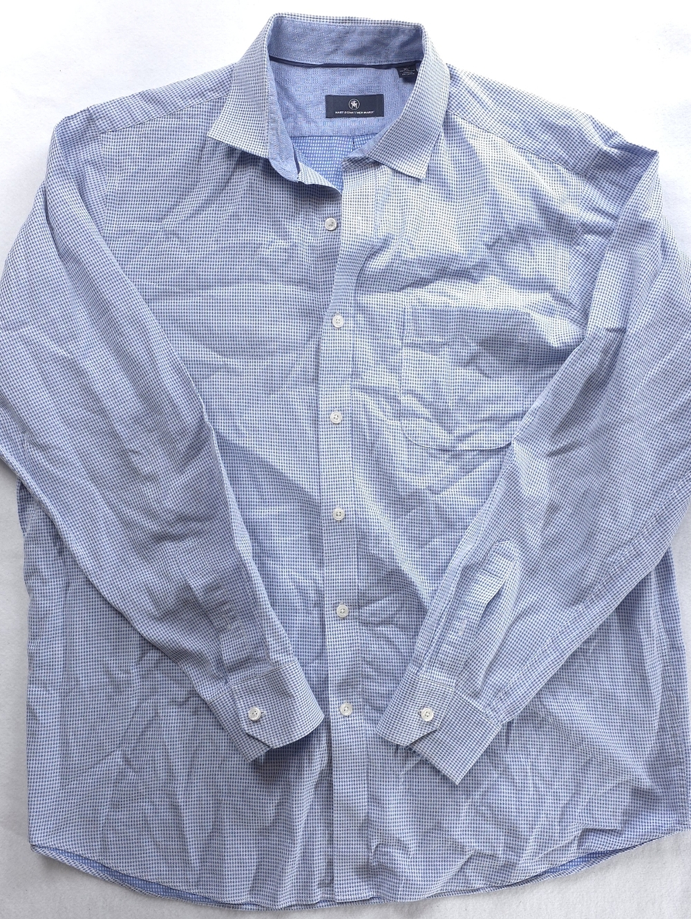 Hart Schaffner Marx Men’s Dress Shirt XL Blue White Check Long Sleeve